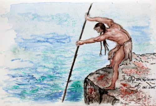 USA, "Es war einmal..." Aboriginal- Fischer, Oktober 2005, Aquarell-Marker- Zeichnung 13x20